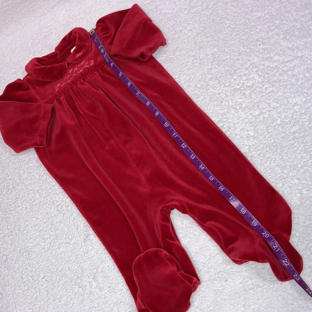 Ralph Lauren red velvet one piece romper embroidered holiday 9m